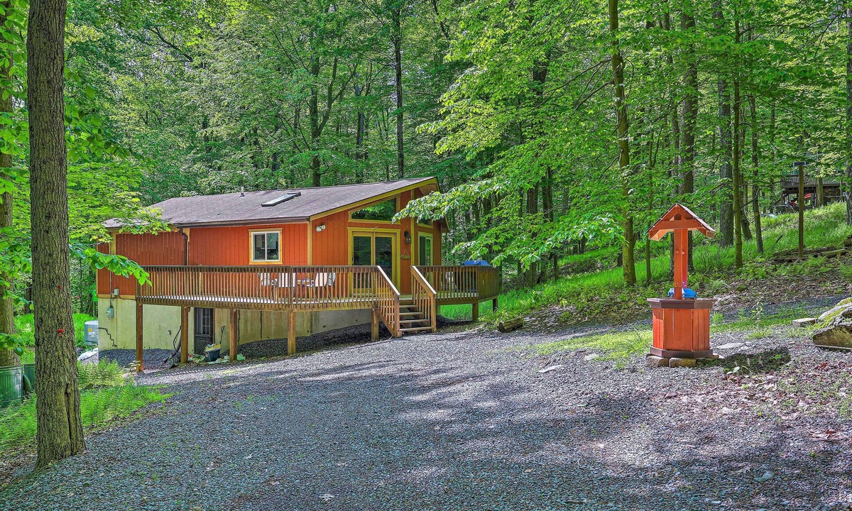 Locust Lake Village Cabin | Walk to Lake & Beach: Pocono Cabin w/Fire Pit