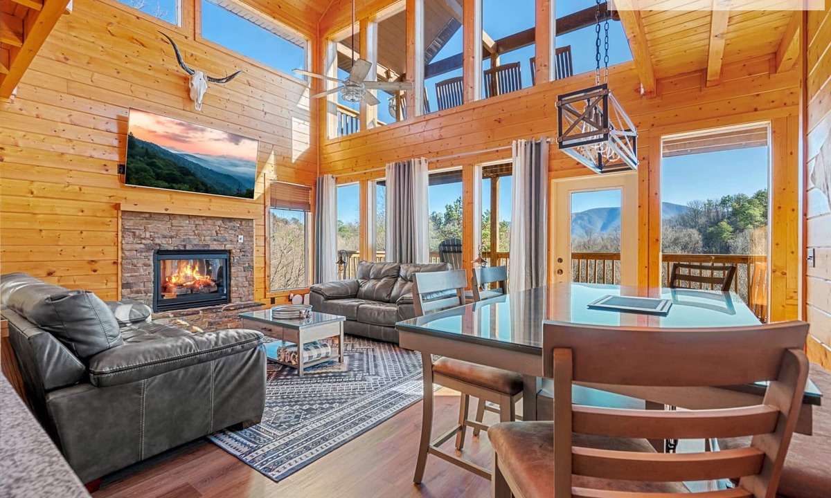 Sevierville Cabin | Waterfall, Hot Tub, Fire Pit + 20 Mile View