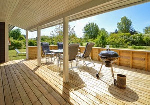 Classic, Danish cottage near the water.