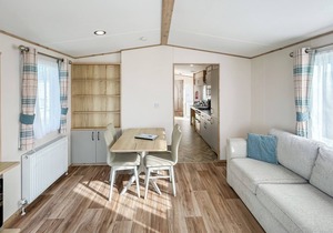 Modern and contemporary 12ft-wide caravan with two twin.