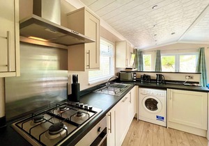 Modern and contemporary lodge style holiday home set in woodland area.