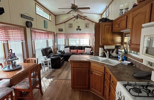 McGregor RV Rental | 1 bedroom, 2 loft Park Model in campground in Marquette, Iowa.
