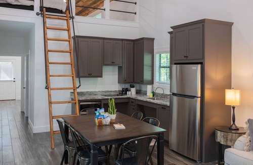 Oakhurst Cabin | A cozy little ADA accessible getaway right on Kickapoo Creek. Two Creeks Crossing Resort