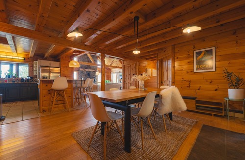 Roscoe House | Amber Acres Lodge; Spacious Log Cabin with Mountain Views and Lake Access
