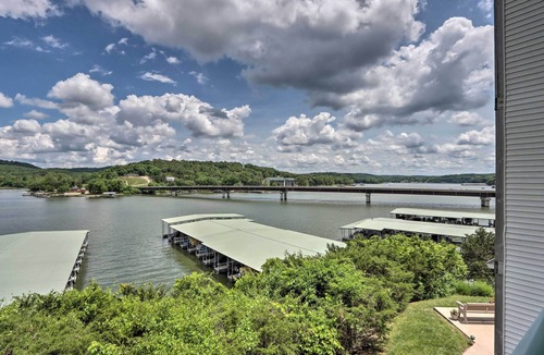 Camdenton Condo | Balcony & Seasonal Pool: Lakefront Ozark Condo