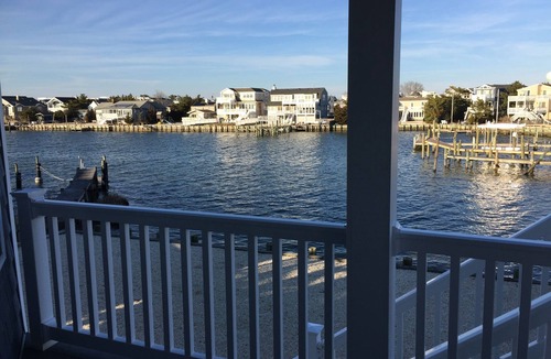 Peahala Park House | Bayfront with dock, waters edge fire pit, Beach Haven Park, Long Beach Island.