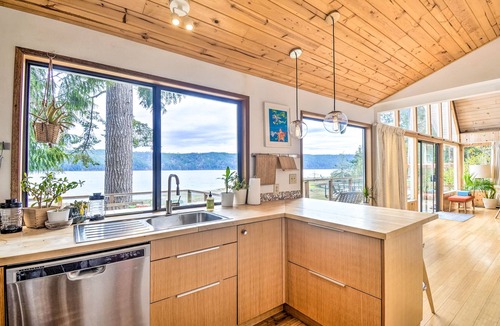 Lilliwaup House | Beachfront A-frame home with beach access, firepit, fireplace, grill, foosball