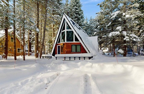 Tahoe Paradise Cabin | Beautiful A-frame home with deck, streaming, and dog friendly - near skiing