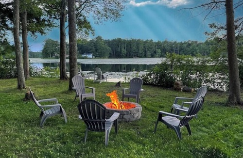 Orange House | Beautiful Fall Foliage Waterfront Fire Pit
