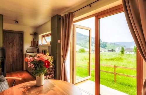 Rothenthurm House | Beautiful private villa for 3 guests with WIFI, hot tub, patio and panoramic view
