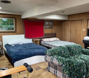 Silver Spring House | Bedroom & Shower - Two Double Beds on Ground Floor