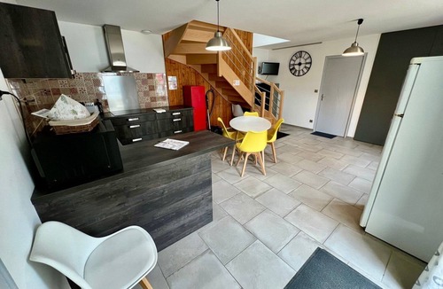 Lussac-les-Chateaux Apartment | Bedroom with private bathroom