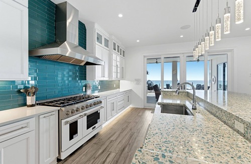 Crystal Beach House | Big House by the Sea - Beach Front Home with Large Private Pool, Theater & Bar