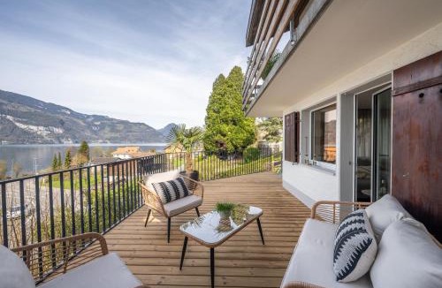 Leissigen Apartment | Bijou Lake Side Terrace - Panorama-Terrasse mit Seeblick
