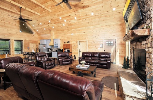 Sevierville Cabin | Brand new gorgeous 5BR cabin with mtn views, game room, hot tub, movie theater!