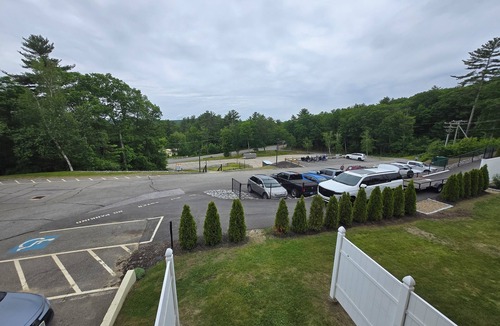 Weirs Beach Apartment | Cedar Lodge Condo Balcony and Full Kitchen