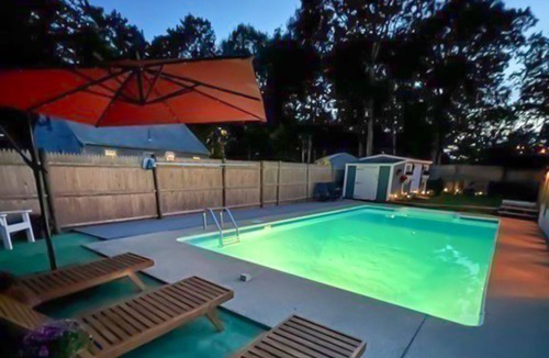 South Dennis House | Charming home with private pool, deeded bay access, firepit, & W/D