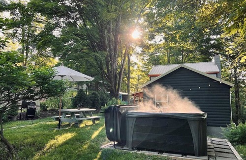 Smallwood Cabin | Chic Treehouse Cabin with Pedal Boat, Hot Tub, BBQ, Fire Pit, SUPs, & Lake Access