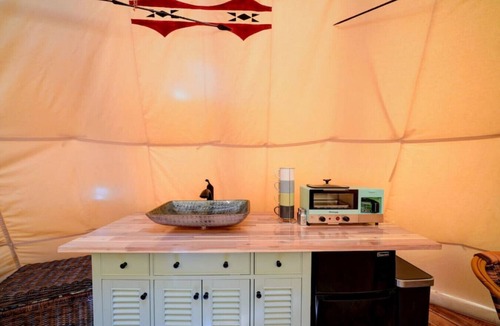 Mount Pleasant RV Rental | Chief's Lodge · Luxury Glamping Teepee w/King Bed on private Mtn!