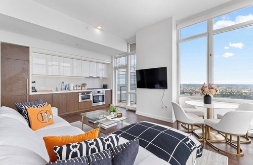 Hell's Kitchen Apartment | Corner Skyline Living 2BR 2BA with Floor to Ceiling Views Near Times Square