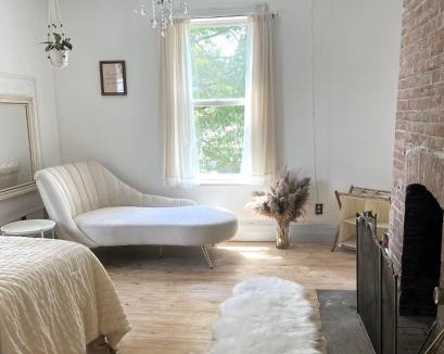 Saugerties South House | Cozy Bedroom With Fireplace