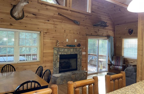 Oak Hill Park Cabin | Cozy cabin w/hot tub! Lake access w/walk to pier