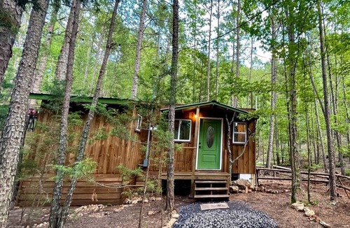 Boles Cabin | Cozy Tiny Cabin with Porch & Fire Pit near Scenic Trails in Western Arkansas