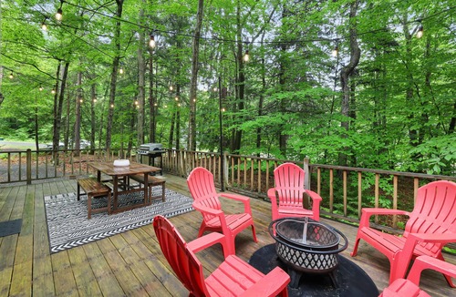 Pocono Lake House | Cozy wooden retreat with gameroom and outdoor firepit