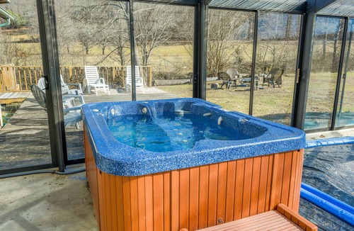 Whittier House | Creek-side home with private hot tub, game room, firepit, deck & mountain view