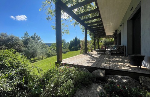 Goudargues House | Designer wooden house, bright, comfortable, large quiet terraces, far-reaching views, river