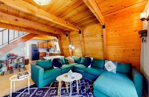 Crestline House | Dog-friendly 2-story home with large deck, tree views, fireplace, & W/D