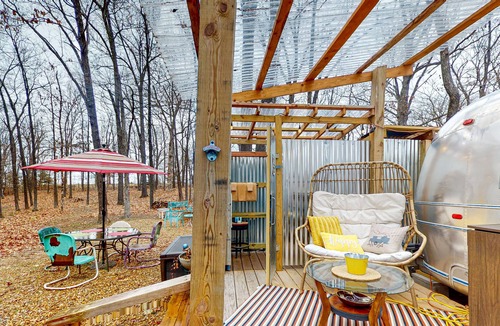 Berryville House | Dog-friendly vintage camper with grill, firepit, river access, & outdoor theater