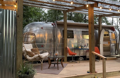 Berryville House | Dog-friendly vintage camper with grill, firepit, river access, & outdoor theater