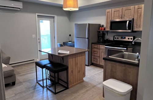 Dubuque Apartment | Downtown Dubuque Retreat, Spa Access, Private Deck, One block to Farmers Market,