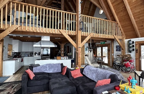 Newtonville Ski Chalet | Dream A-Frame Cabin on the Hudson with heated pool and dock! Sleeps 10; Pets ok!