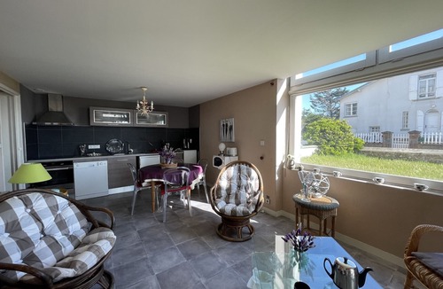 Jullouville Apartment | Duplex 50m from the beach & shops, private garden, parking available, no pets