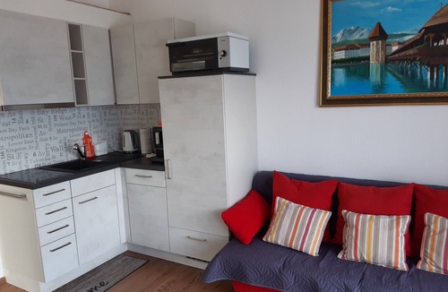 Emmetten Apartment | Elfe Apartments Studio for 2 adults, balcony with lake and mountain view