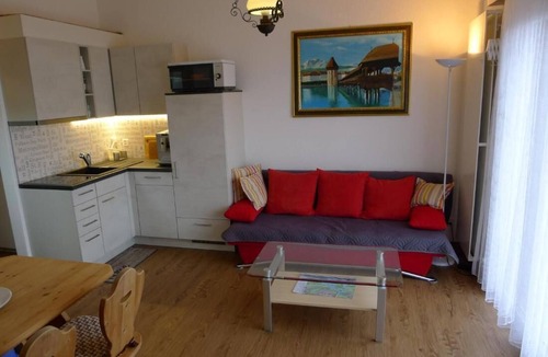 Emmetten Apartment | Elfe Apartments Studio for 2 adults, balcony with lake and mountain view