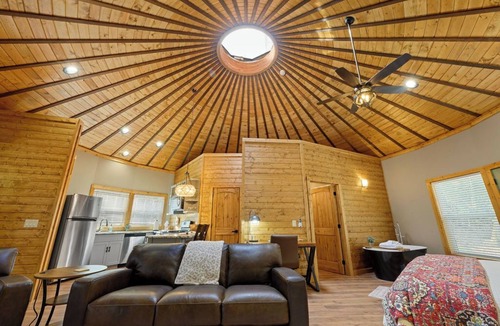 Cherokee Cabin | Enchanting Moroccan Yurt, King Bed Hot Tub, Firepit, Babbling Brook flowing near