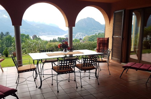 Porza Apartment | Fantastic lake-view getaway in private mediterranean villa, pool, NL-00008407