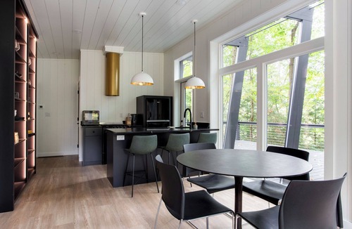 Loudonville Cabin | Fauna Bluff, A cliffside 2-bedroom modern cottage overlooking a bubbling stream.