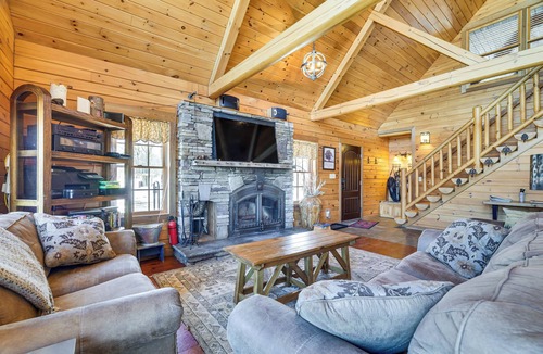 Mt Cobb Villa | Fire Pit & Game Room: Waterfront Poconos Cabin