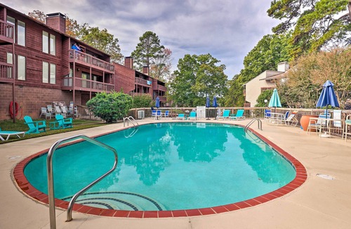 Mid America Condo | Fireplace, Pool Access: Waterfront Hot Springs Gem