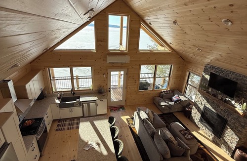 Norridgewock Cabin | Four seasons, waterfront, private beach! Elegant cozy cabin lakeside retreat!
