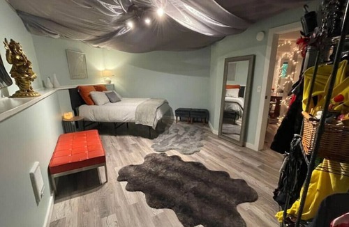 Buckley House | Geodesic Dome bedroom with cedar hot tub