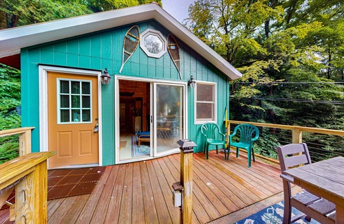 Hubbardton Cabin | Gorgeous cabin with Pack 'n Play, private dock, lovely deck, firepit, wood stove