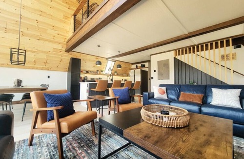 Bellaire Apartment | Gorgeous New A-Frame w/Sauna & Gameroom - Minutes to Pools, Golf and Skiing