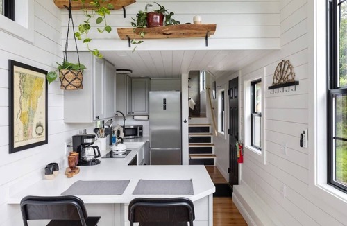 Johnson House | Haven Tiny House near Stowe with Hot Tub, Sauna, River & Mountain Views