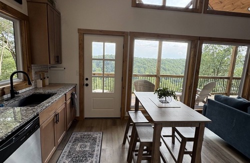 Harrison Cabin | Hilltop Forest View with Large Windows, Covered Deck, & Private Hot Tub for Two!