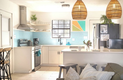 El Centro Beach House | Hot Tub, Fire Pit, King Bed! Easy Walk to Beach! Pets Allowed